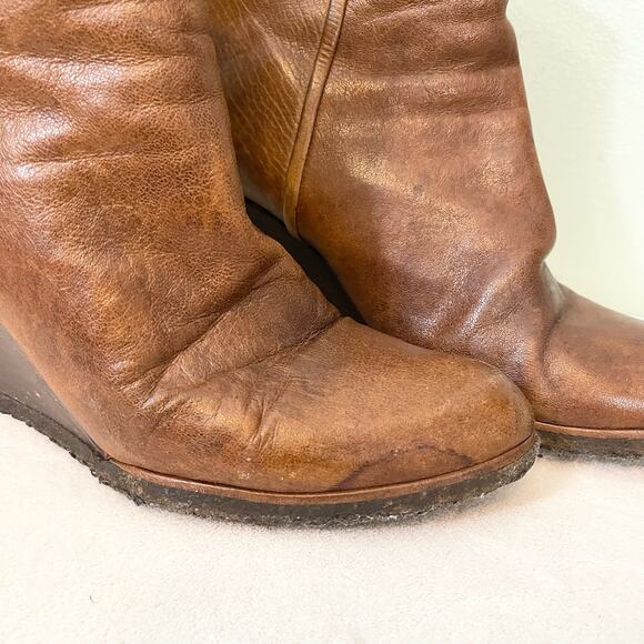 Stuart Weitzman Boots Women 9M Brown Leather Wedge Clog Almond Toe Ankle SPAIN - Picture 13 of 14